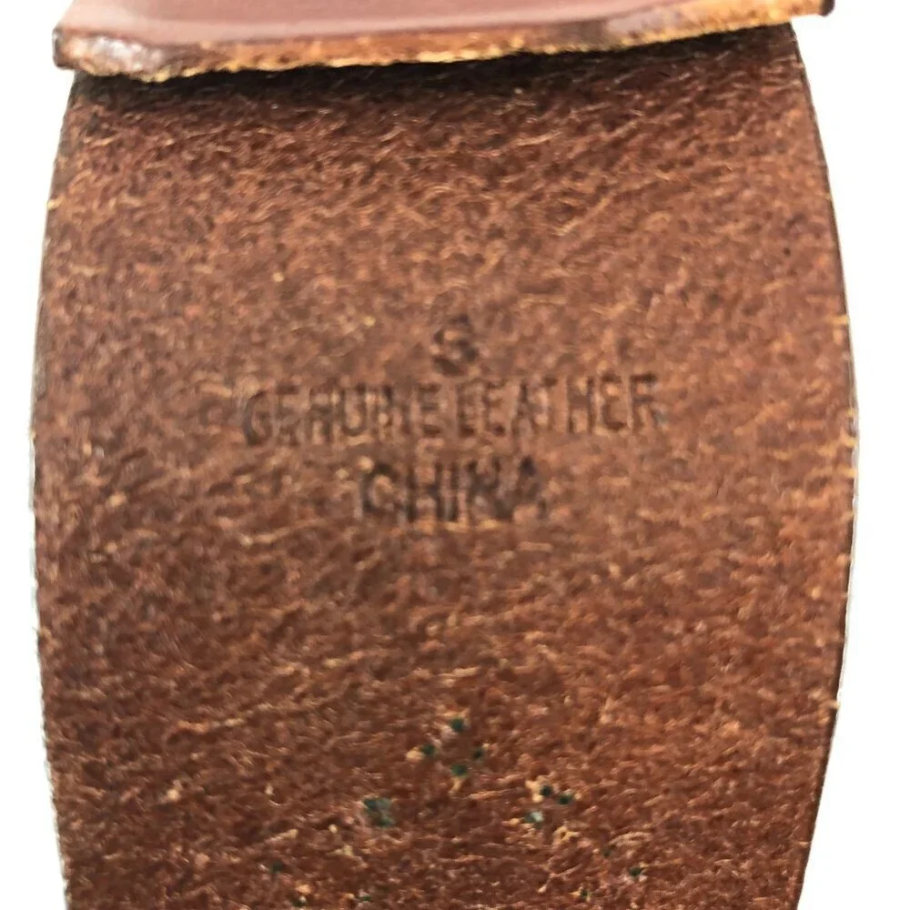 Brown Genuine Leather Belt With Gold Tone Emblems And Studs Size Small